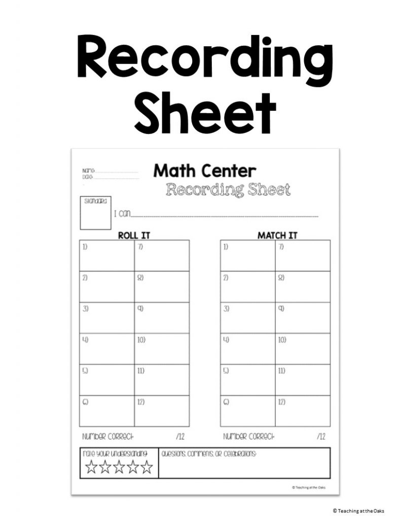 recording sheet for math center