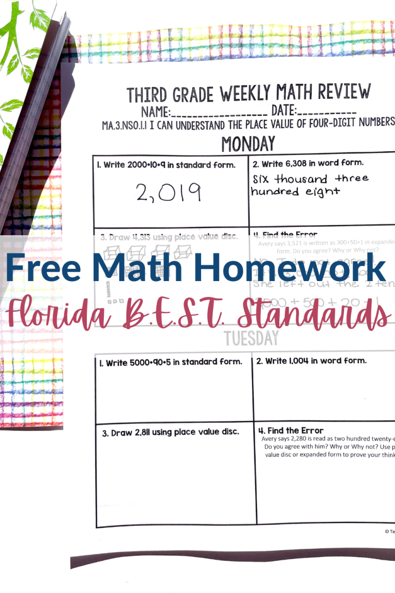 Free Florida BEST Math Homework for Grade 3