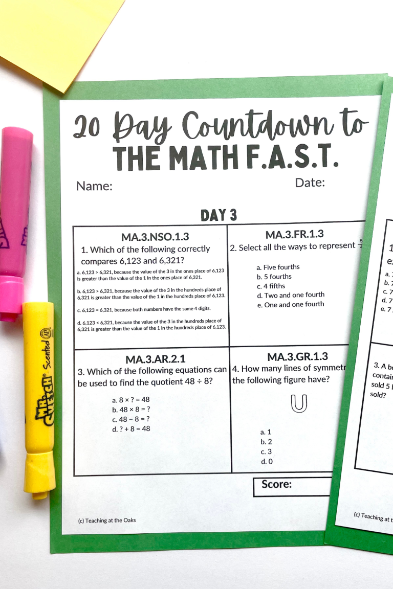 3rd Grade 20 Day Spiral Review for the Florida BEST Math Standards ...